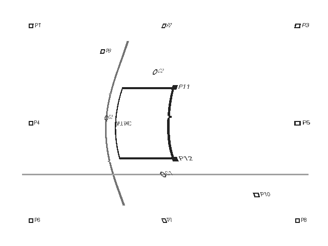 Executed thin plate spline raster preview. The eastern yard corners fit the reference, while the formerly straight road curves and the withheld circular landmarks move.